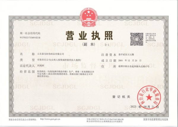 山东尊龙凯时防伪制品有限公司